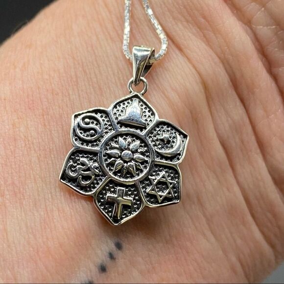 Religious Spiritual Symbols Sterling Silver Necklace - Picture 3 of 4